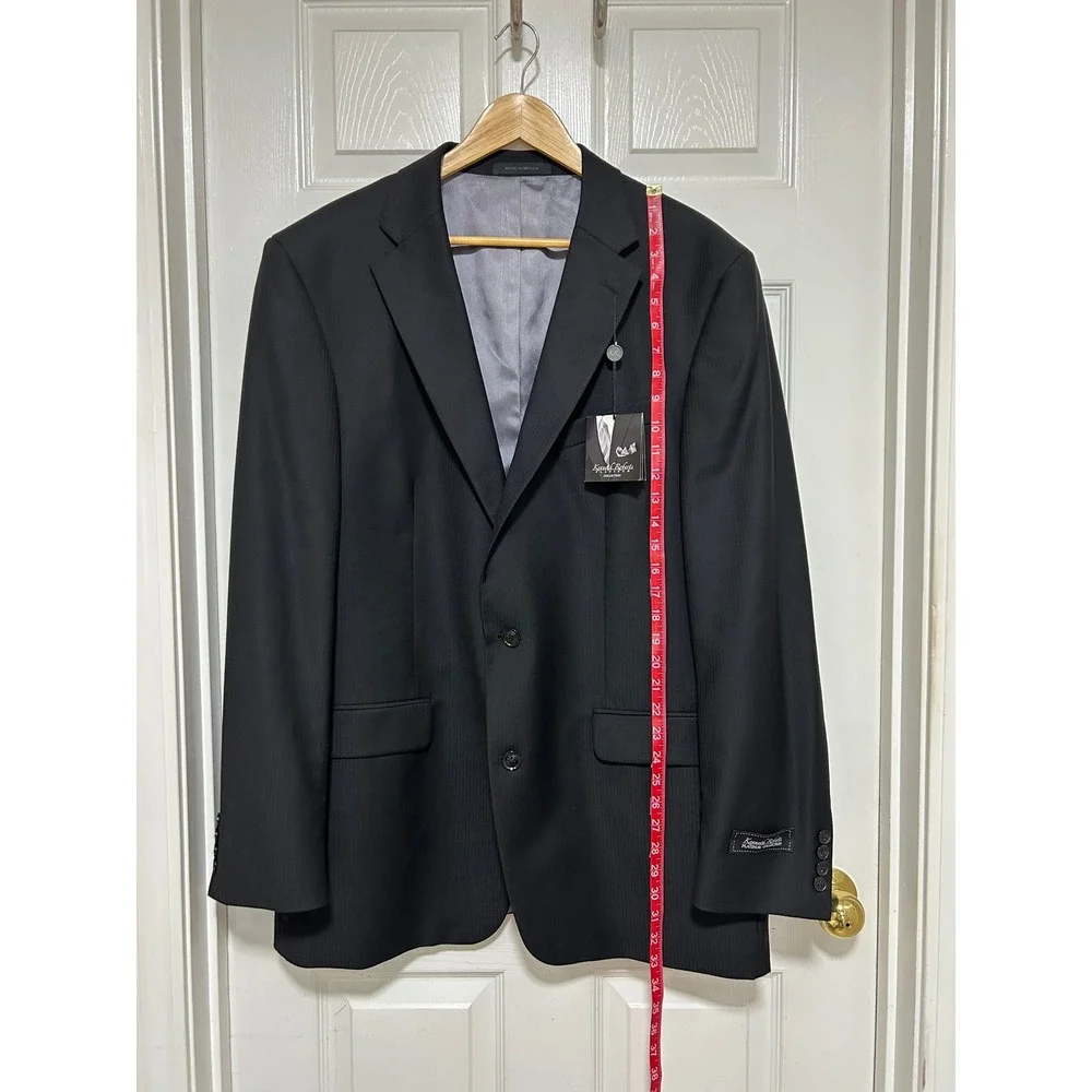Kenneth Roberts Platinum Collection Fine Worsted Wool Black Tailored Blazer  46L
